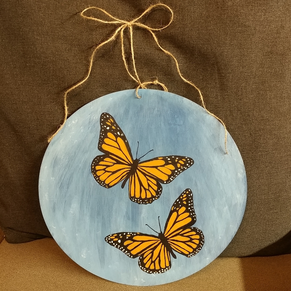 Monarch Butterfly Painting on Wood Decoration Hand Painted